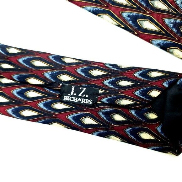 JZ Richards‎ Parisian Silk Tie Dark Red Geometric W - Picture 5 of 7